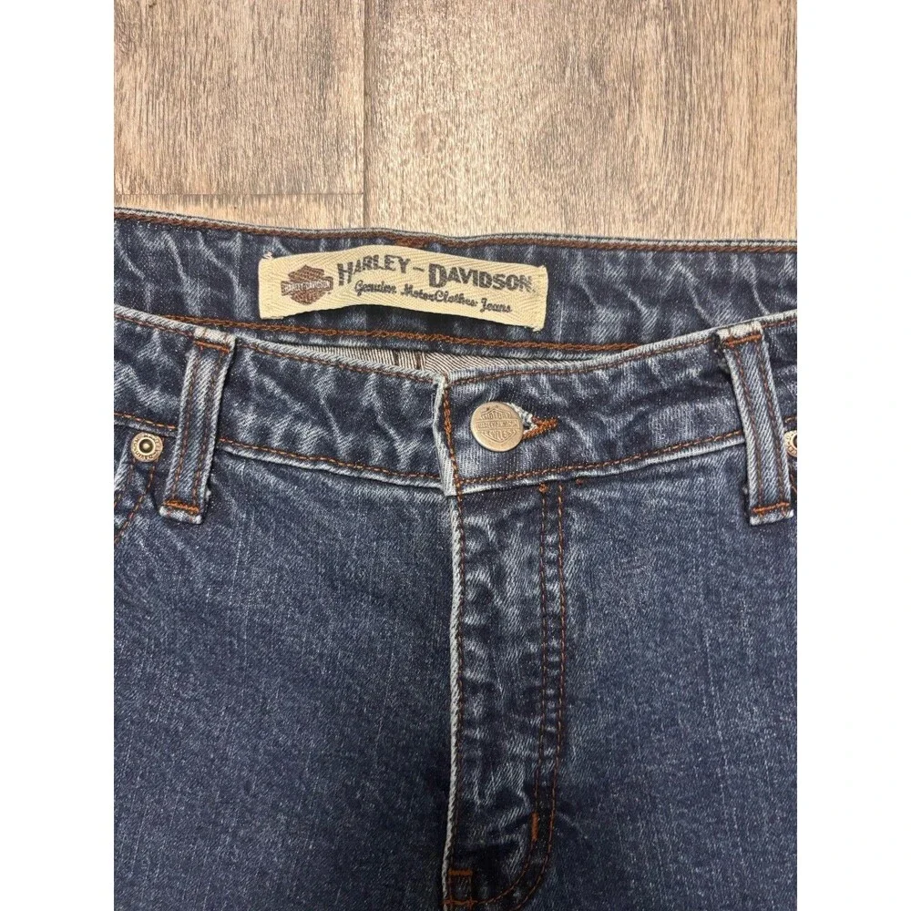Harley-Davidson Y2K Biker Cut Off Denim Shorts Dark Wash Raw Hem Size 10